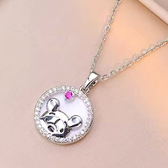 Disney Winnie The Pooh Necklace Charm Sterling Silver Crystal Stone - Picture 2 of 11
